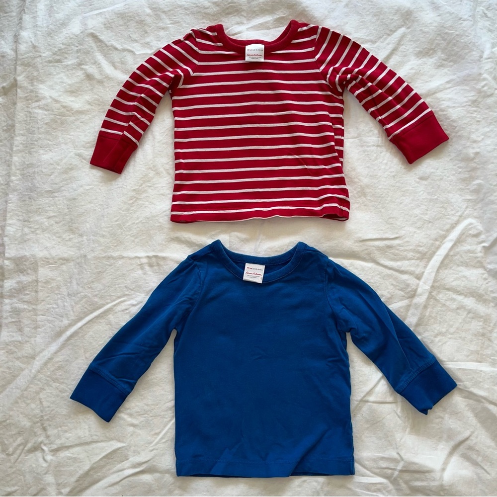 2 Hanna Andersson Boys Bright Basic Organic Cotton Long Sleeve Shirts 18-24M